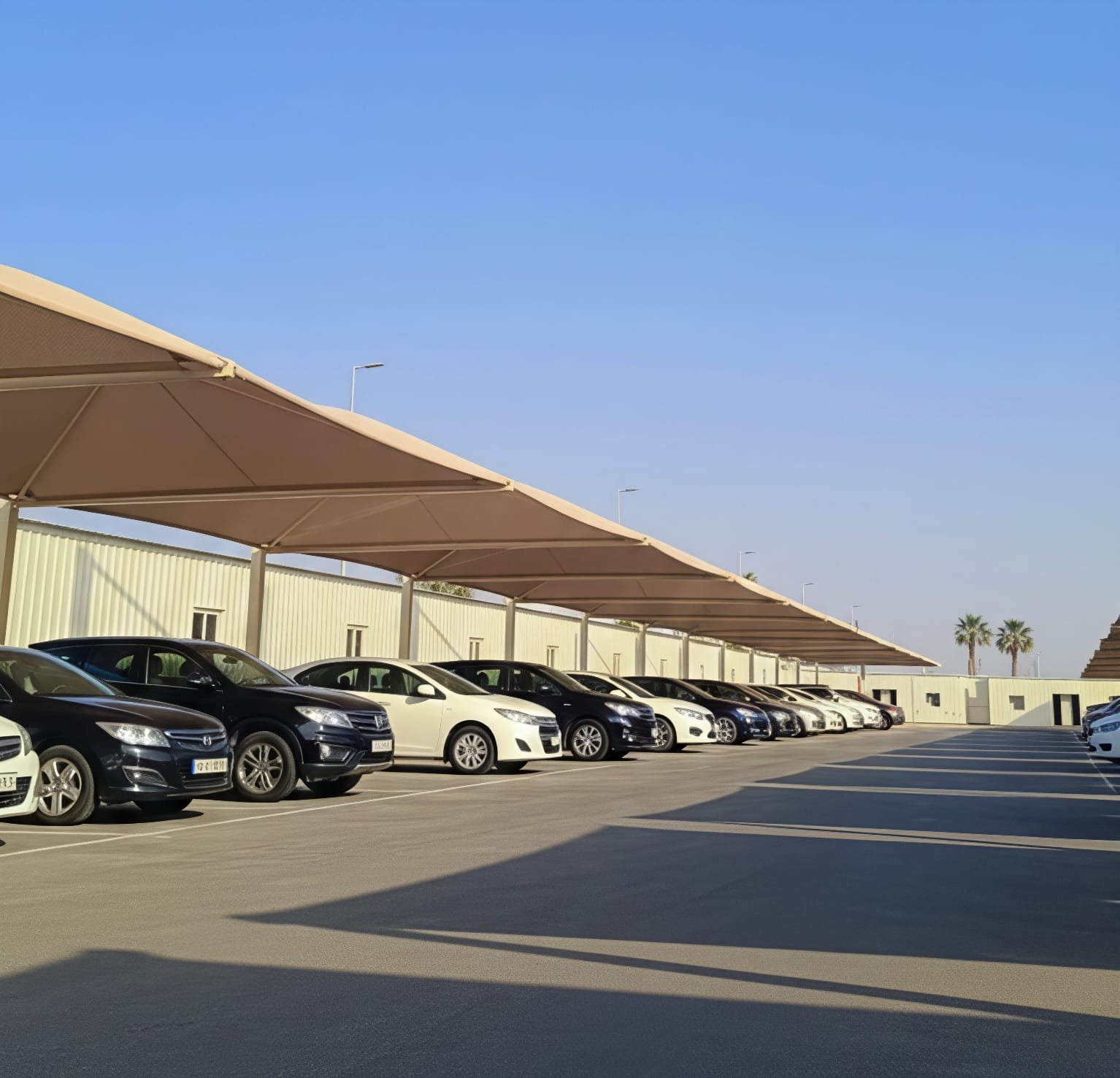 Arch design car park shade fixing and corner reinforcement detail