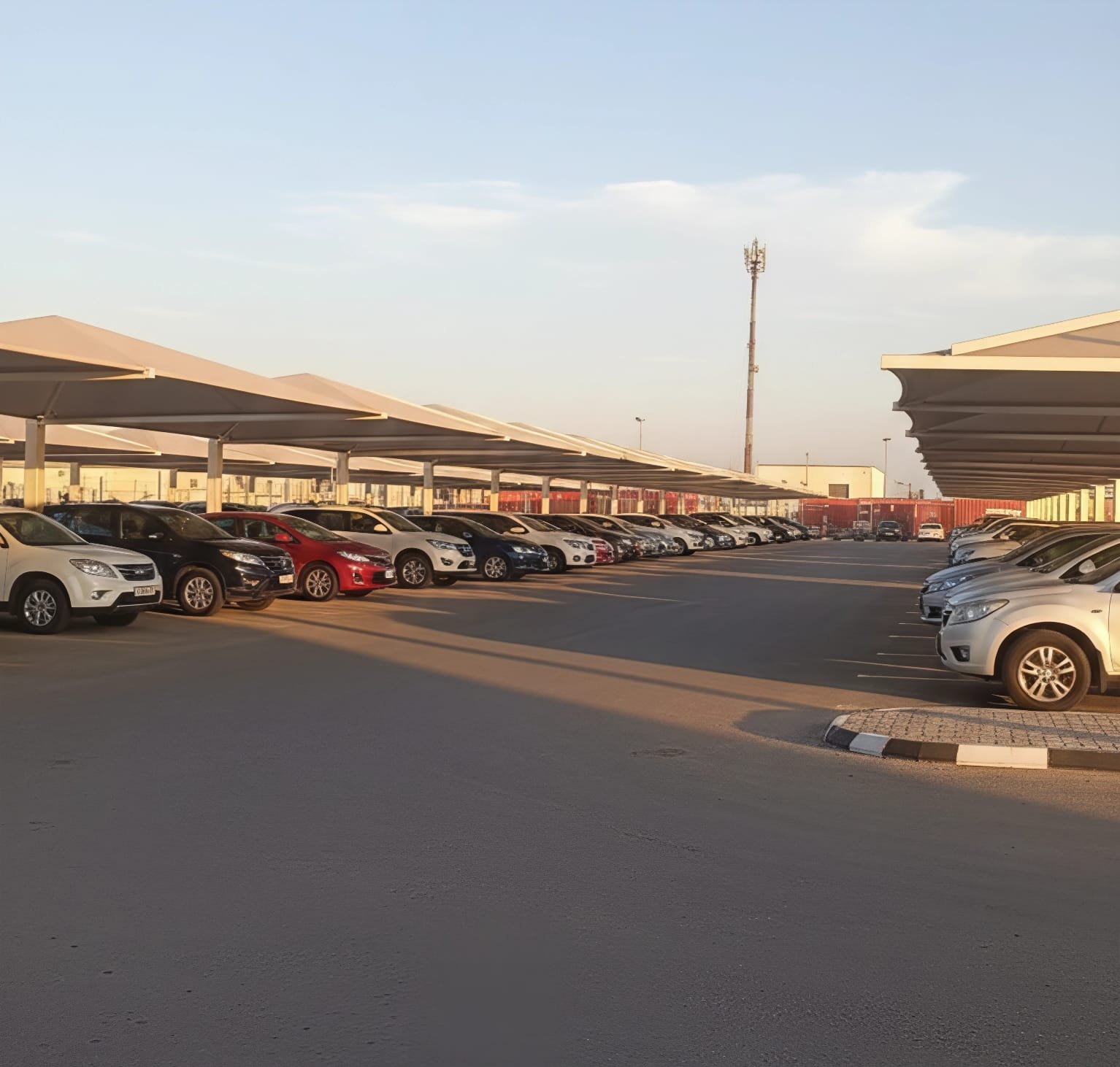 Arch style car parking shade side profile showing arch curve
